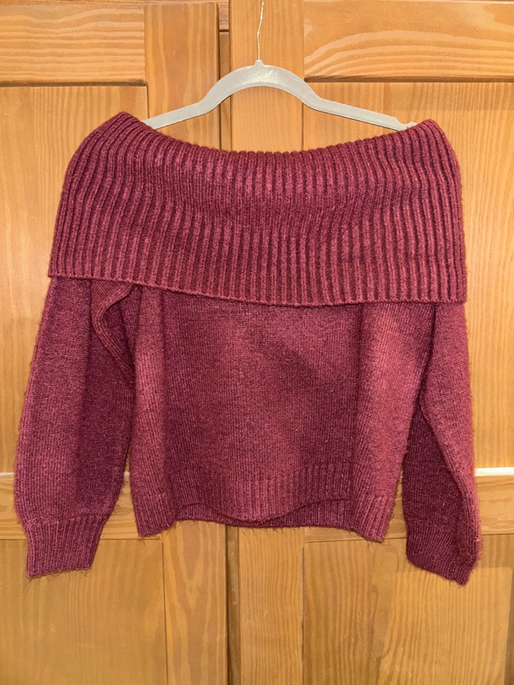 Abercrombie & Fitch Off-the-Shoulder Wine Knit Sweater